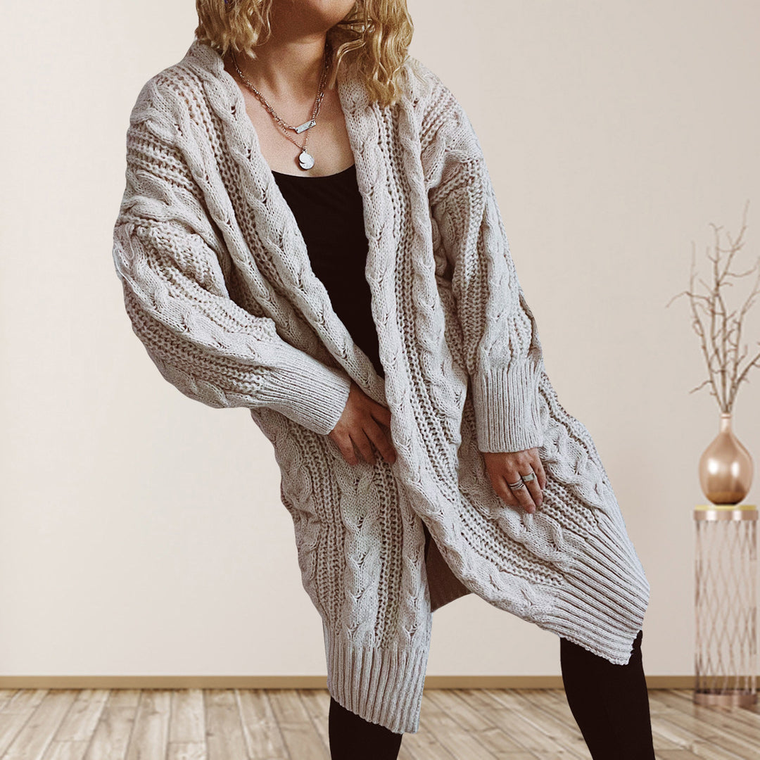 Damen Grobstrickjacke mit voluminösen Ärmeln und strukturiertem Design EB