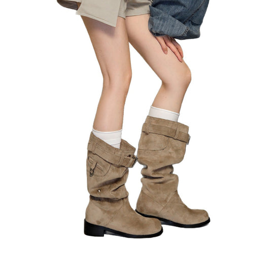 Damen modische Stiefel mit verstellbarem Gummibund und komfortablem Blockabsatz EB