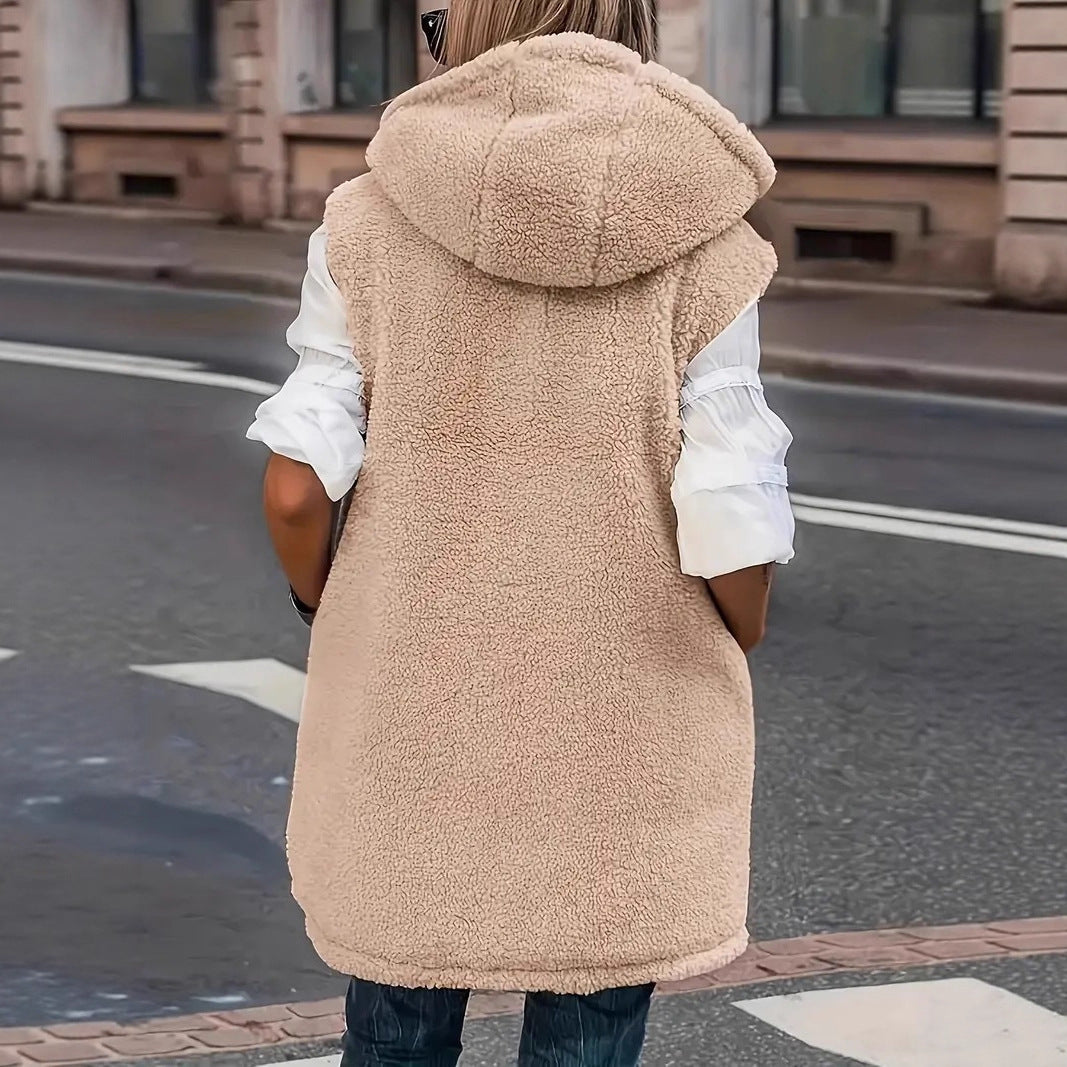 Damen Wattierte Kapuzenweste mit Teddyfutter und Seitentaschen EB
