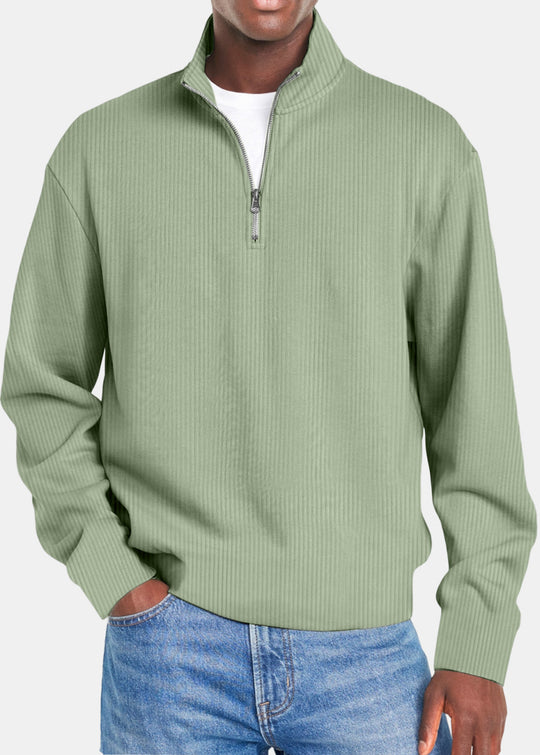 Herren nan gerippter Troyer-Pullover mit Halbzip und Stehkragen EB