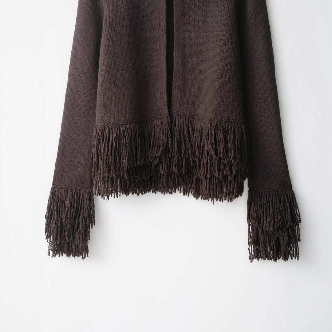 Damen trendige Fransenstrickjacke EB