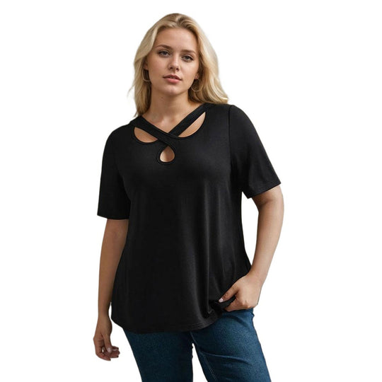 Damen Kurzarmshirt mit Kreuz-Ausschnitt EB