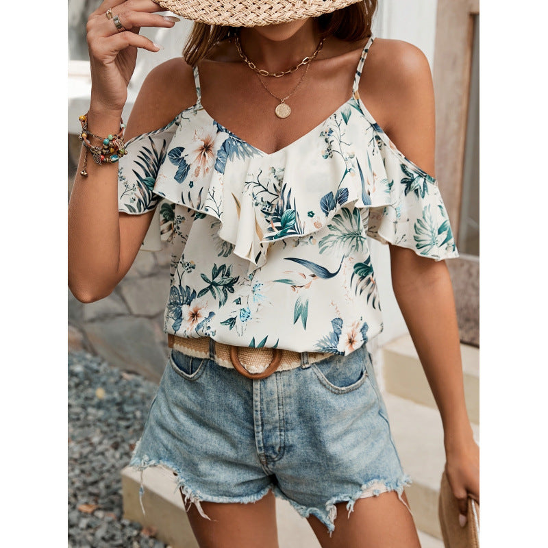 Damen Bluse mit Rüschendetails und offenen Schultern EB