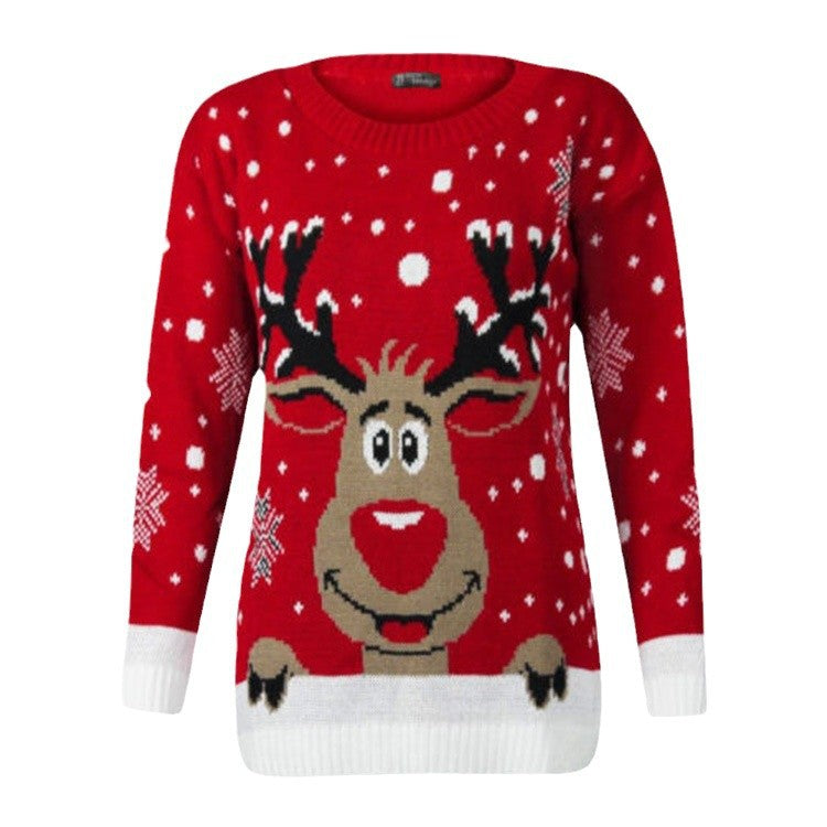 Damen Weihnachtspullover mit fröhlichem Rentier-Design und weichem Material EB