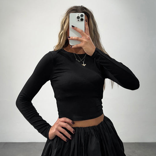 Damen Kurzes Volantkleid mit langem Arm und elastischem Taillenbund EB