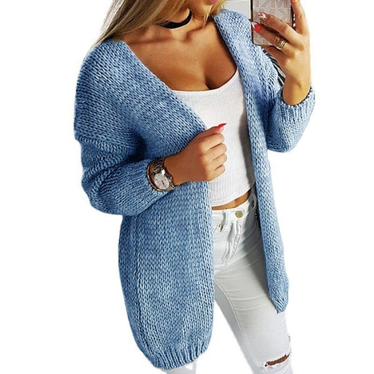 Damen lässiger Strickcardigan mit offenen Seiten und tiefem V-Ausschnitt EB