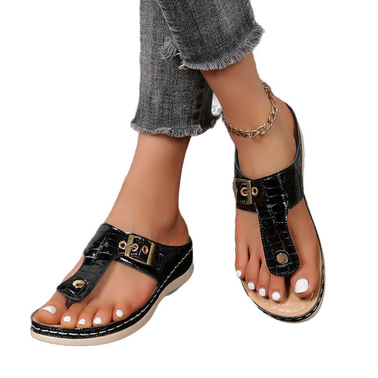 Damen Komfortable Zehentrenner-Sandalen mit eleganter Schnallenverzierung EB
