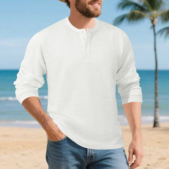 Herren Elegantes Langarmshirt mit Knopfleiste und strukturiertem Stoff EB