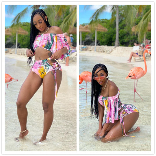 Damen Bikini-Set mit traumhaftem floralem Wickeldesign und hohem Beinausschnitt EB