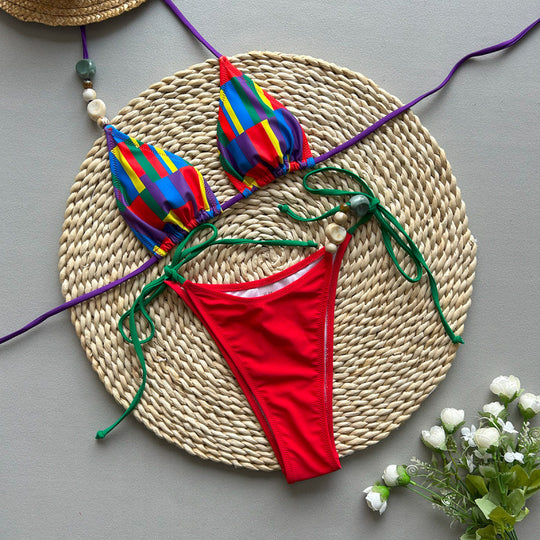 Damen Triangel-Bikini mit raffinierter Schnürung und Kontraststreifen EB