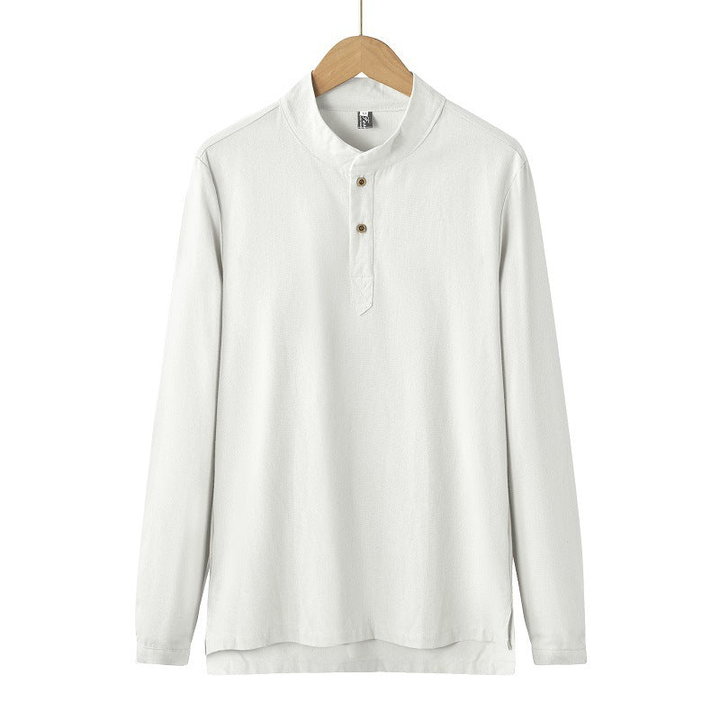 Herren nan langärmeliges Henley-Shirt mit Stehkragen und verdeckter Knopfleiste aus Baumwollmix EB