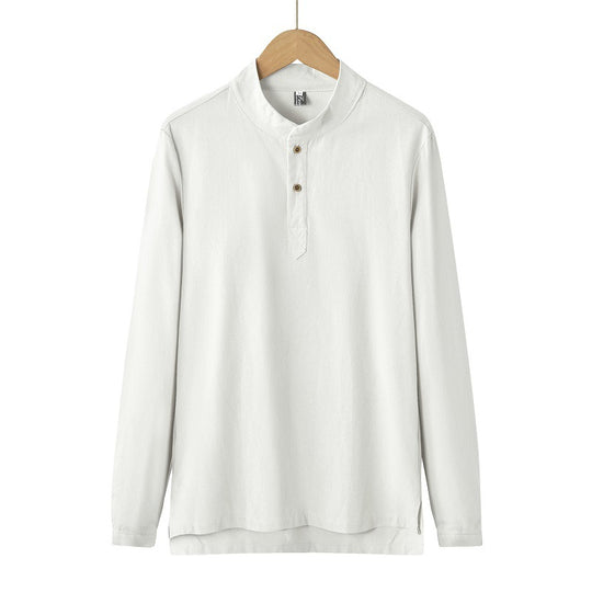Herren nan langärmeliges Henley-Shirt mit Stehkragen und verdeckter Knopfleiste aus Baumwollmix EB