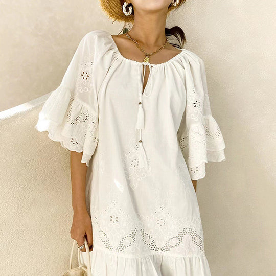 Damen Luftiges Sommerkleid mit Spitzenverzierungen EB