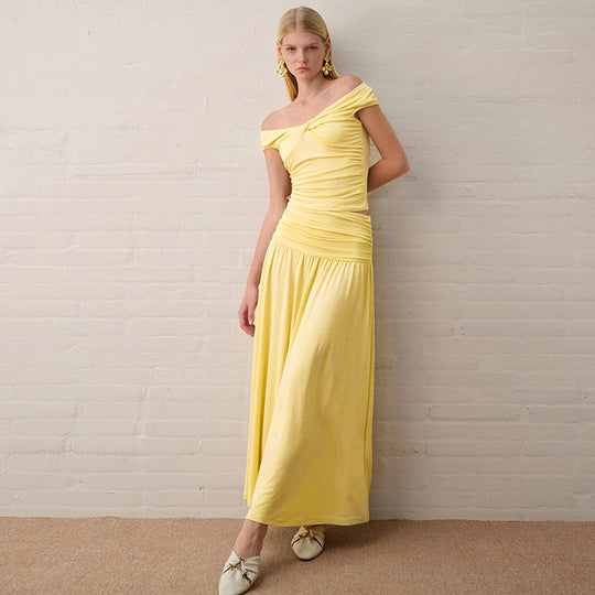 Damen Langarm-Maxikleid mit drapierten Details EB