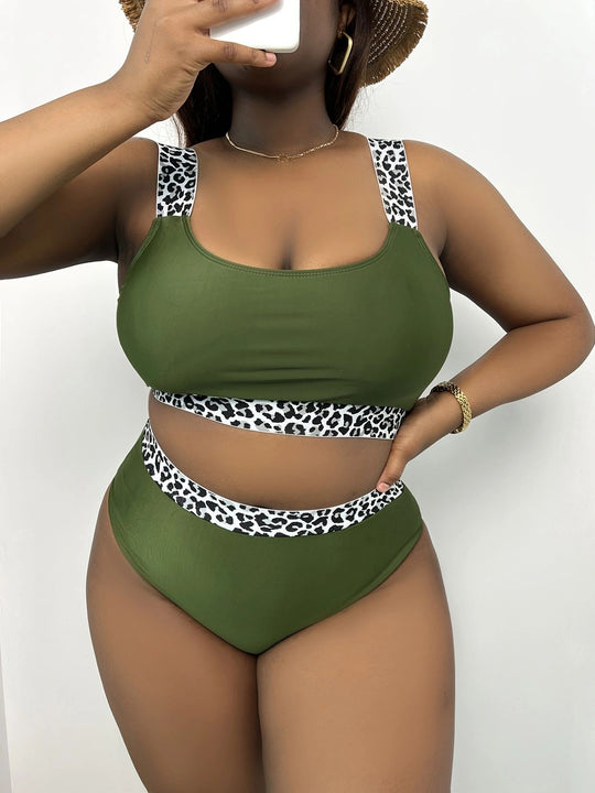 Damen Hochgeschnittenes Bikini-Set mit trendigem Tiermuster EB