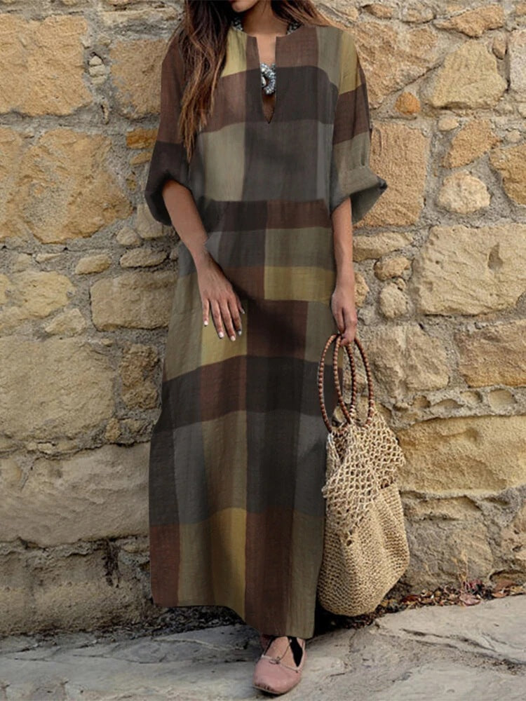 Damen Maxikleid mit Blockstreifen und eleganter Schnittführung EB