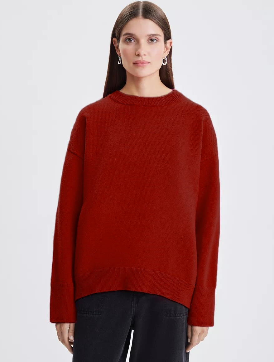 Damen Bequemer und eleganter Strickpullover mit überschnittenen Schultern und Rippenbündchen EB