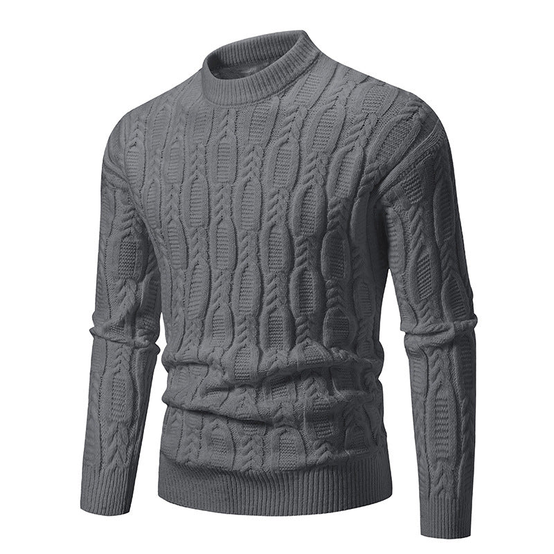 Herren Grobstrickpullover mit modernem Zopfmuster und Rundhalsausschnitt EB