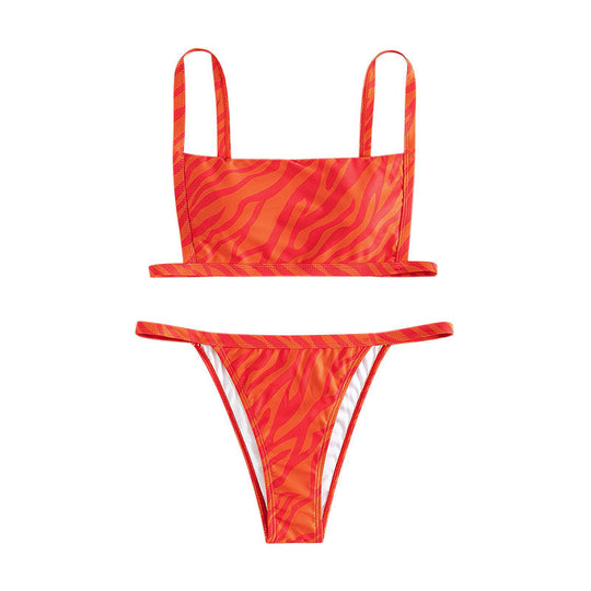 Damen Bandeau-Bikini Set mit sportlichem Schnitt und modischem Animal-Print EB