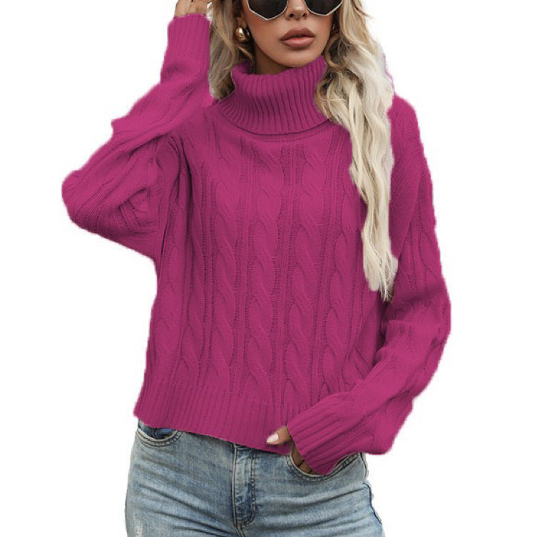 Damen Rollkragenpullover mit strukturiertem Zopfmuster und lässigem Schnitt EB