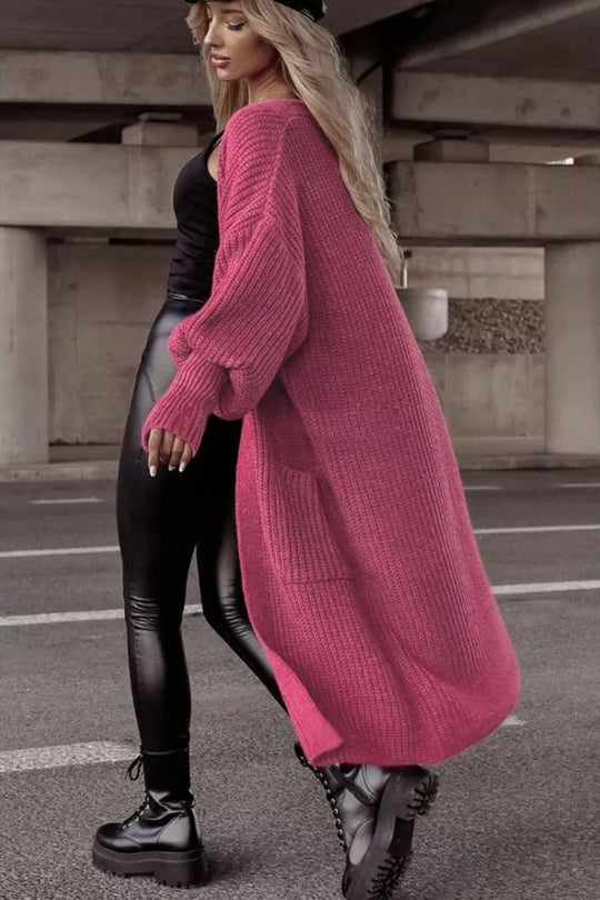 Damen Langer Strickcardigan mit tieferem Rückensaum und lässigem Schnitt EB
