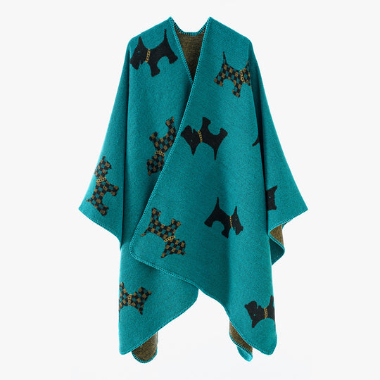Damen Reversibler Wollmix-Umhang mit Terrier-Jacquardmuster EB