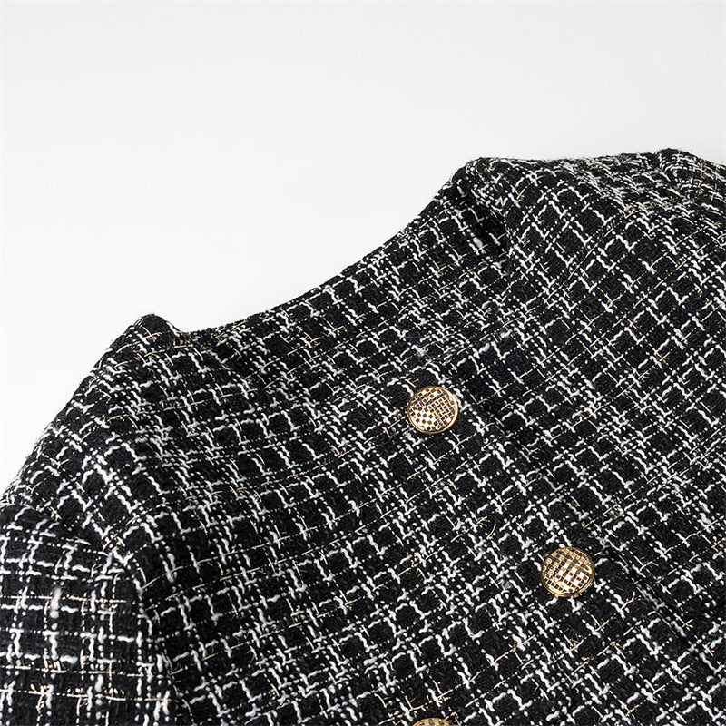 Damen elegante Tweedjacke mit goldenen Knöpfen EB