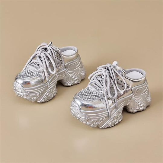 Damen Sportliche Sneakers mit hohem Plateau und atmungsaktiver Netzstruktur EB