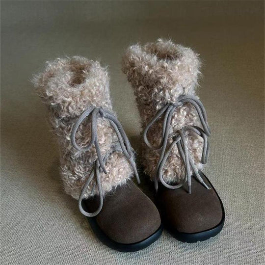 Damen kuschelige Winterboots mit flauschigem Innenfutter und modischen Schnürdetails EB