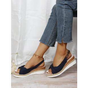 Damen Wedge-Sandaletten mit dekorativem Knoten-Design EB