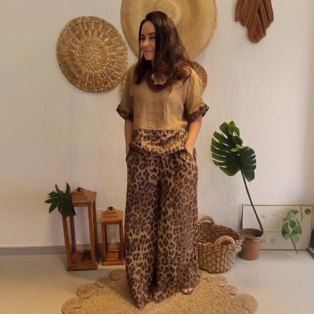 Damen Leichtes und lässiges Sommeroutfit mit Leopardenmuster EB