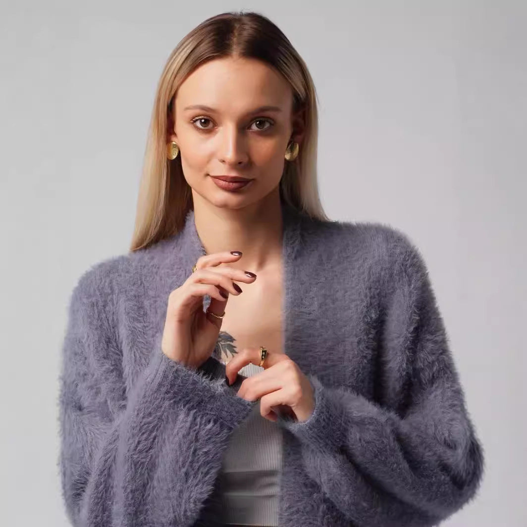 Damen Kuscheliger Strickmantel mit seitlichen Schlitzen und weitem Schnitt EB