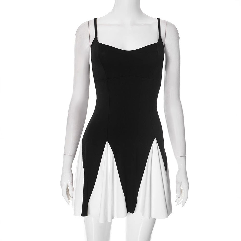Damen Wickelkleid mit stilvollem Farbkontrast und fließendem Rock EB