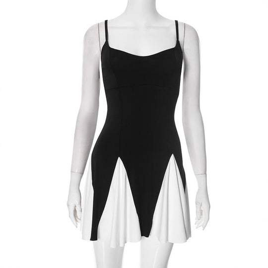Damen Wickelkleid mit stilvollem Farbkontrast und fließendem Rock EB