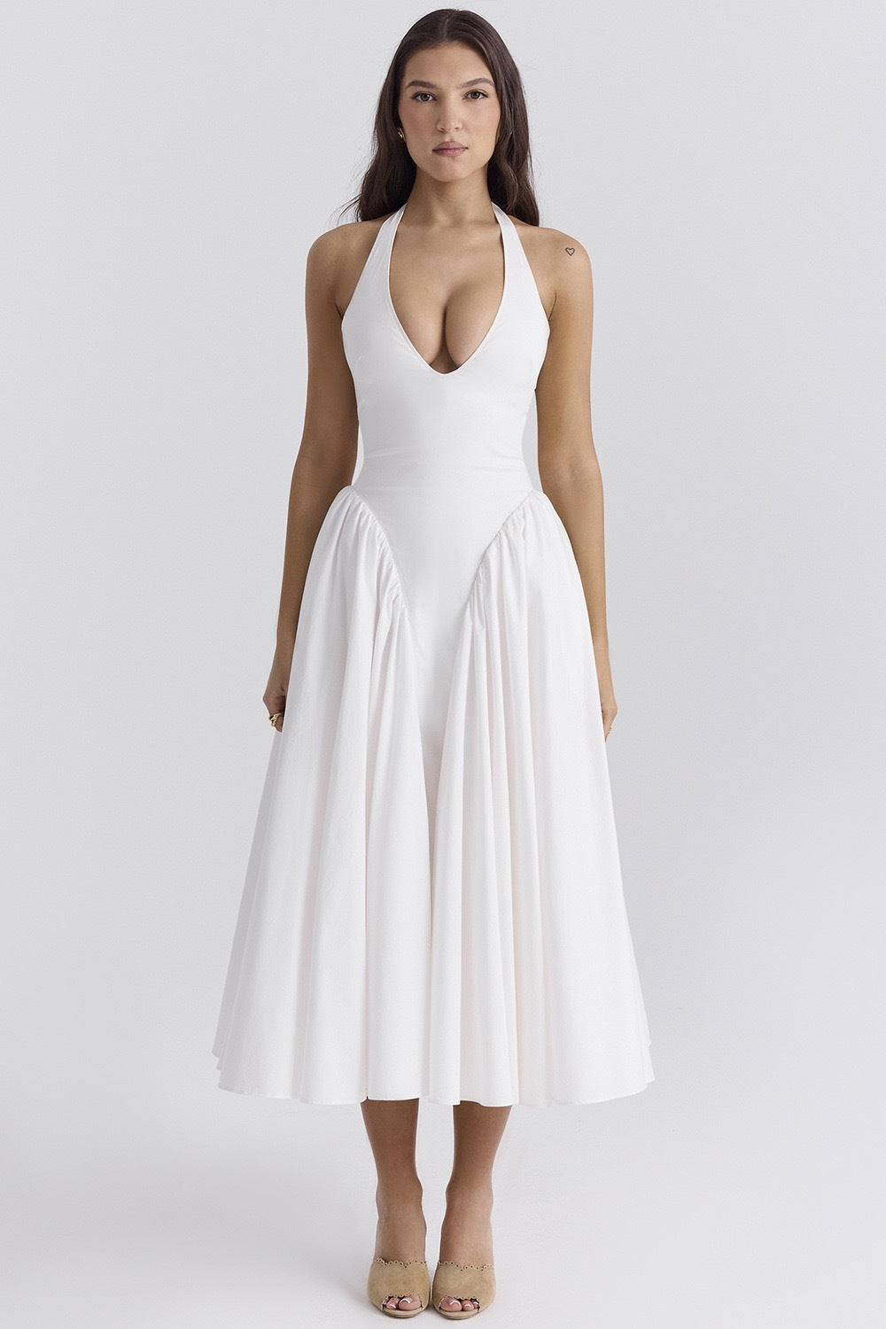 Damen Elegantes Kleid mit tiefem V-Ausschnitt und voluminösem Rock EB