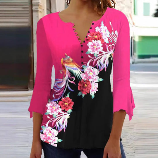 Damen Bluse mit floralen Akzenten und eleganten Knopfdetails Heidi-Mode