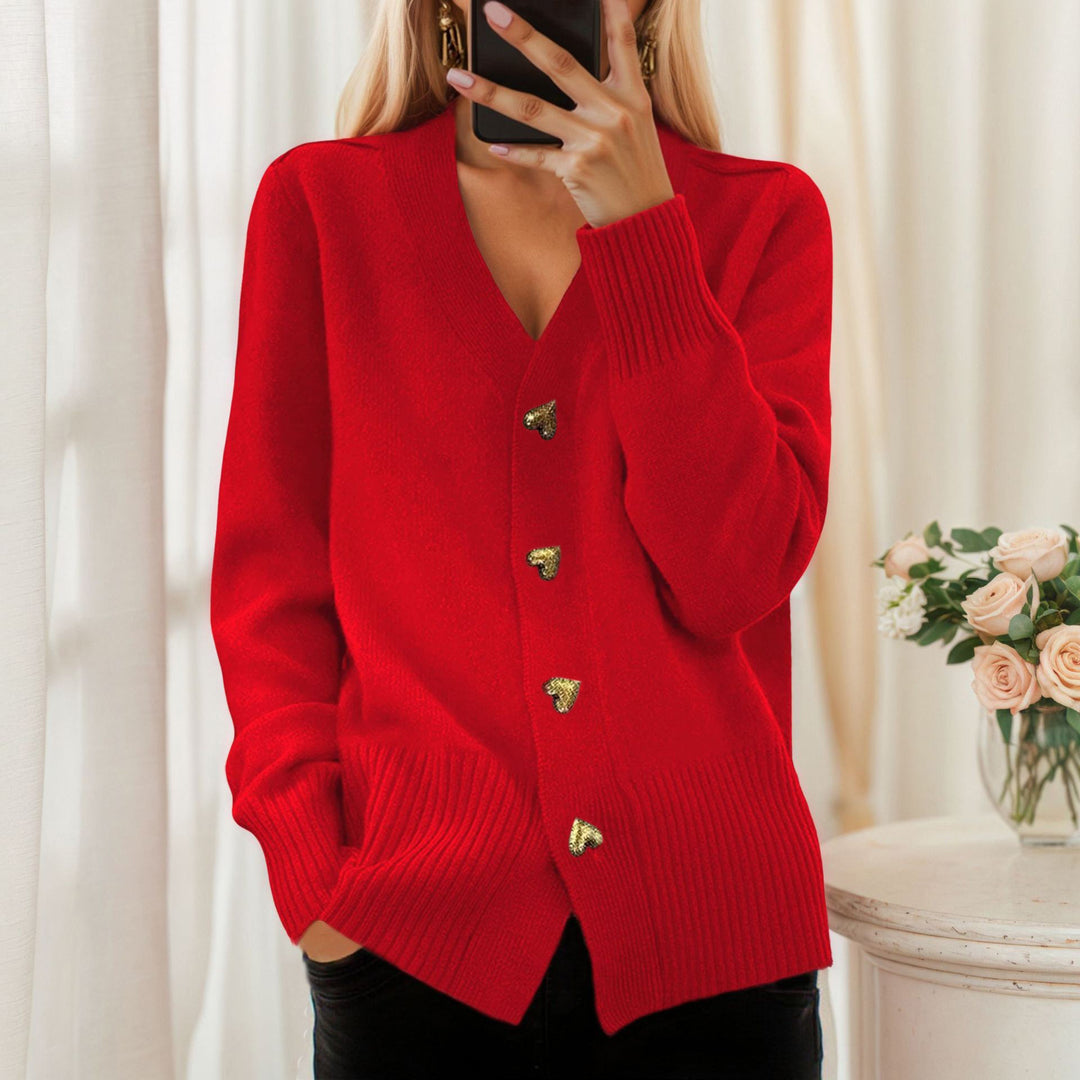 Damen nan lockerer Strickcardigan mit Herzknöpfen und geripptem Saum EB