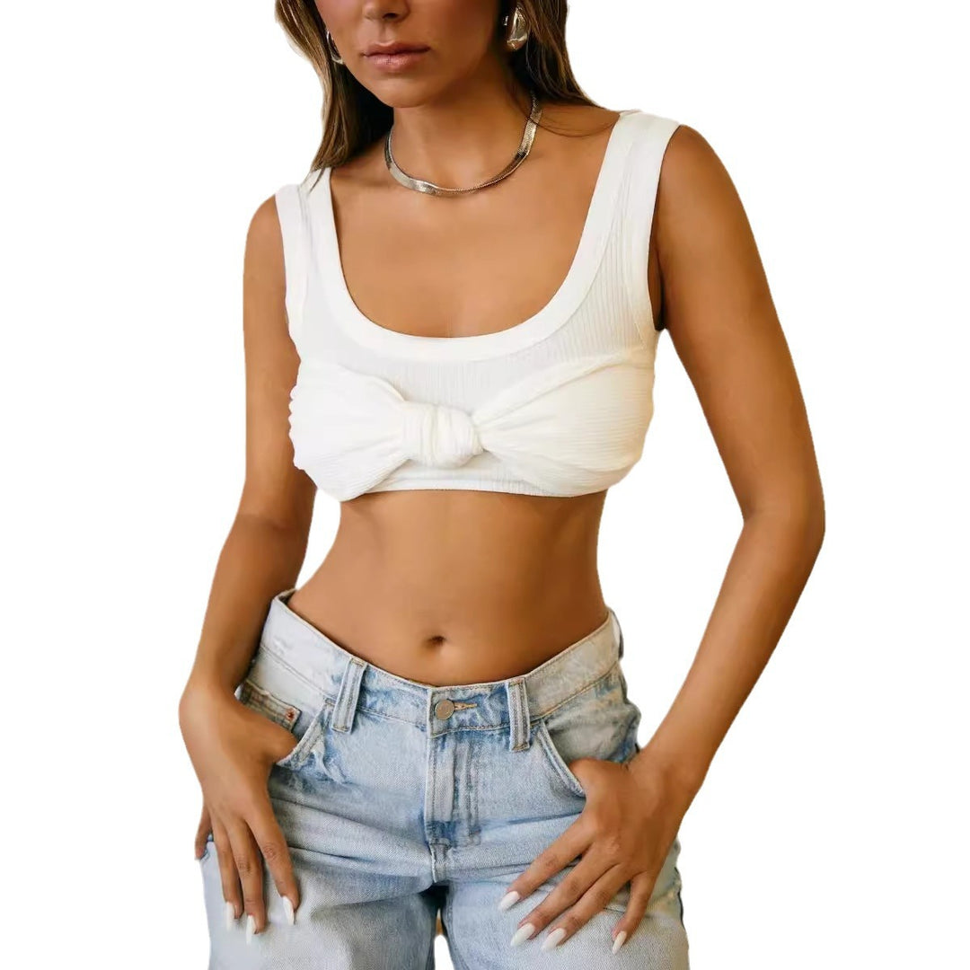 Damen Crop-Top mit dekorativem Knoten und strukturiertem Design EB