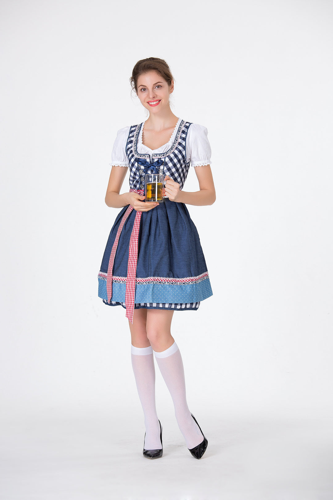 Damen Trachtenkleid mit traditionellem Karomuster und schwingendem Unterrock EB