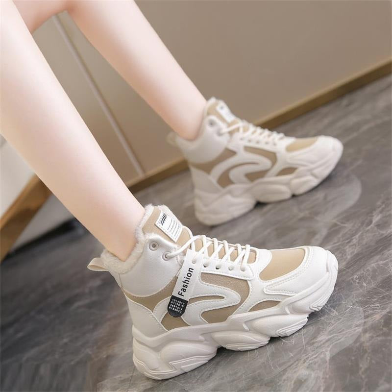 Damen Modische High-Top Sneakers mit warmem Innenfutter und rutschfester Sohle EB