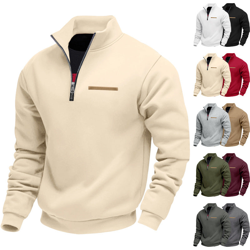 Herren nan komfortabler Halbzip Fleecepullover mit Stehkragen und elastischen Bündchen EB