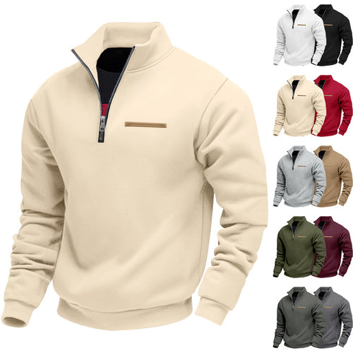 Herren nan komfortabler Halbzip Fleecepullover mit Stehkragen und elastischen Bündchen EB