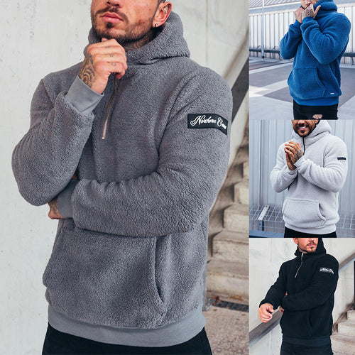 Herren nan sportiver Teddyfleece-Hoodie mit schmaler Passform und Kängurutasche EB
