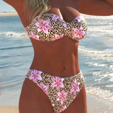 Damen Bandeau-Bikini mit floralem und animalischem Design EB