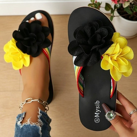 Damen Trendige Flip-Flops mit floralem Dekor und buntem Riemendesign EB