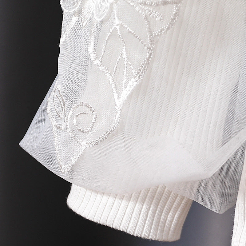 Damen gemütliches Sweatshirt mit transparenten Puffärmeln EB