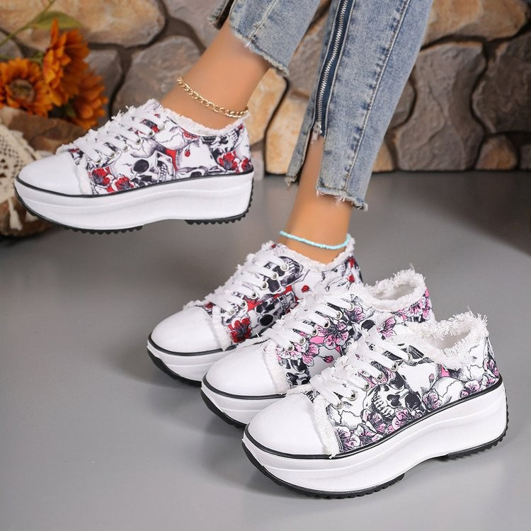Damen Plattform-Sneaker mit floralem Design und hoher Sohle EB