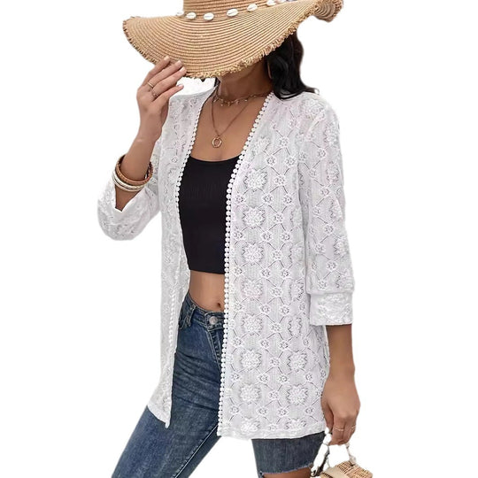 Damen Spitzen Kimono-Cardigan mit feinen Stickereien EB