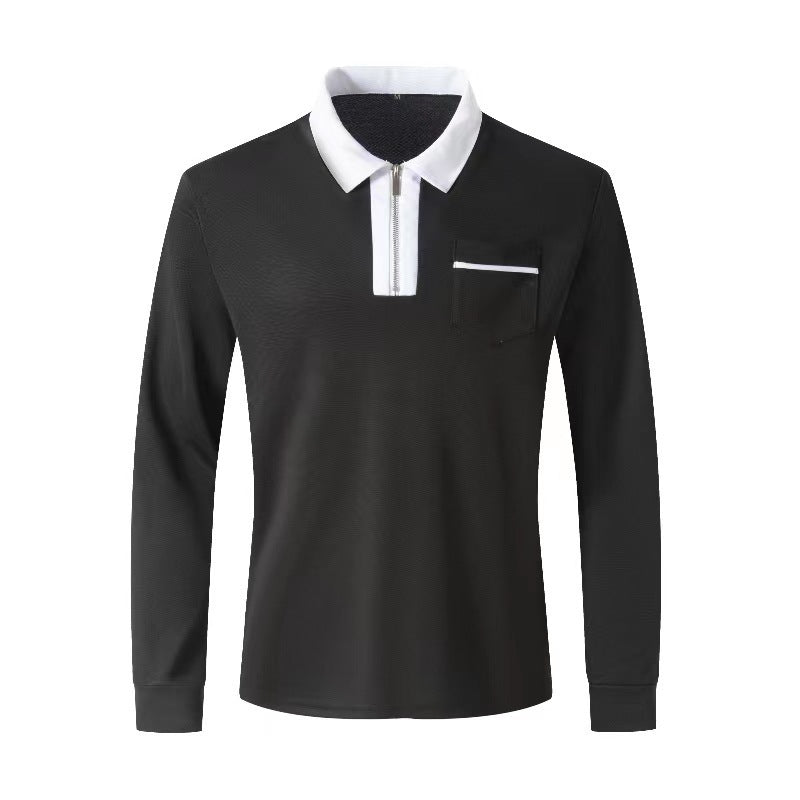 Herren Langarm-Poloshirt mit Halbzip, Kontrastkragen & Brusttasche EB