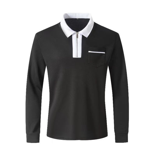 Herren Langarm-Poloshirt mit Halbzip, Kontrastkragen & Brusttasche EB